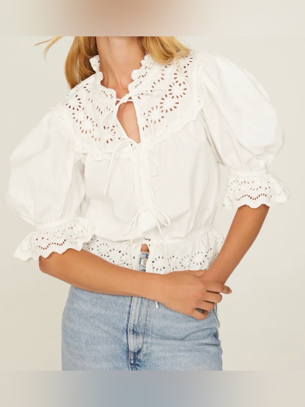 Sea NY Georgina White Eyelet Top